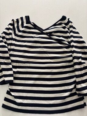 The Limited Black & White Striped 3/4 Long Sleeve Boatneck Top
